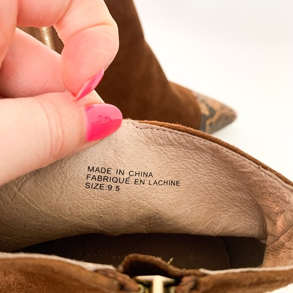 Anthropologie brown cognac pointy toe kitten heel snakeprint suede bootie 9.5 - Picture 4 of 8
